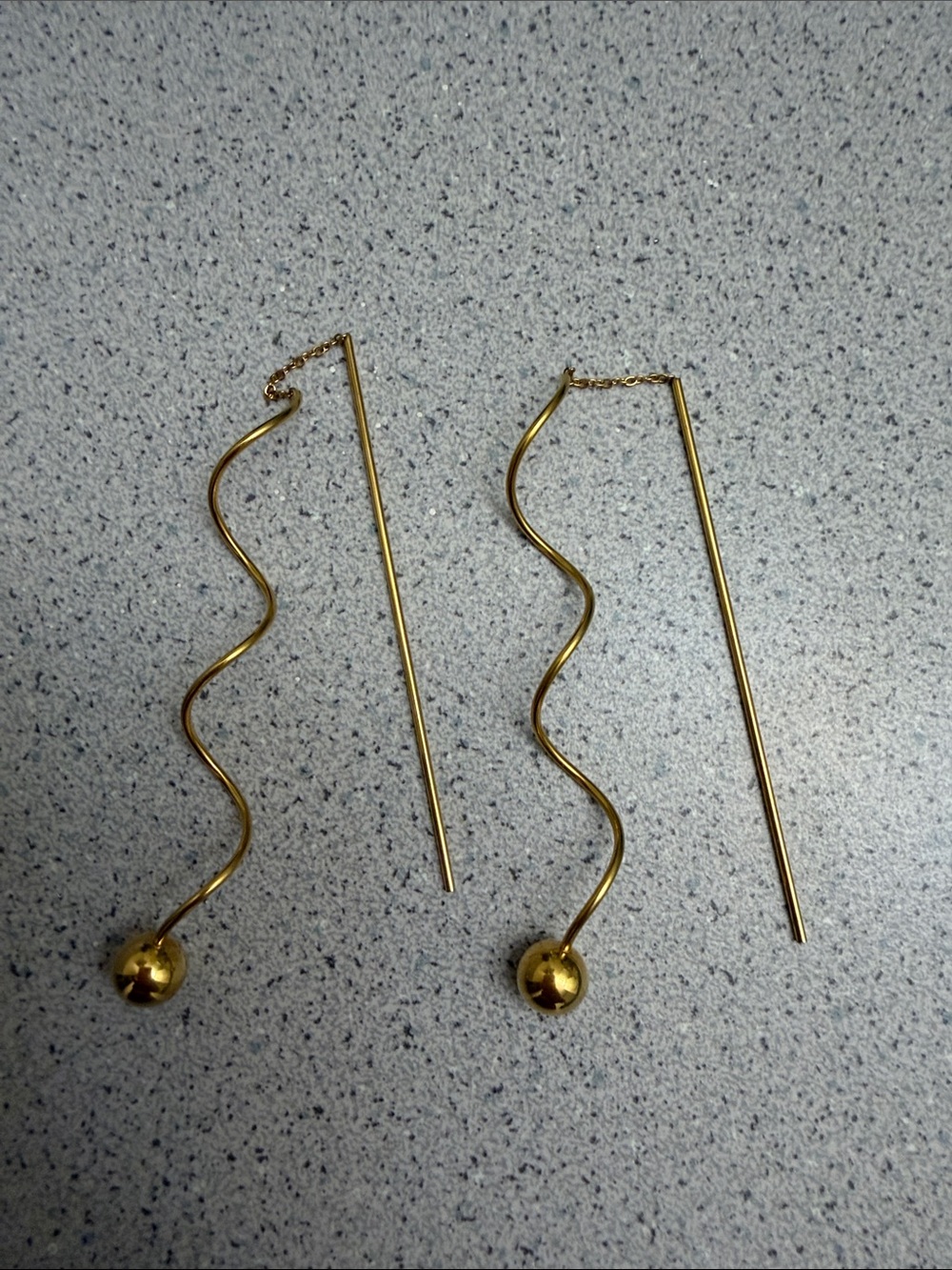 Gold Wavy Drop Threader Earrings - Women Jewelry